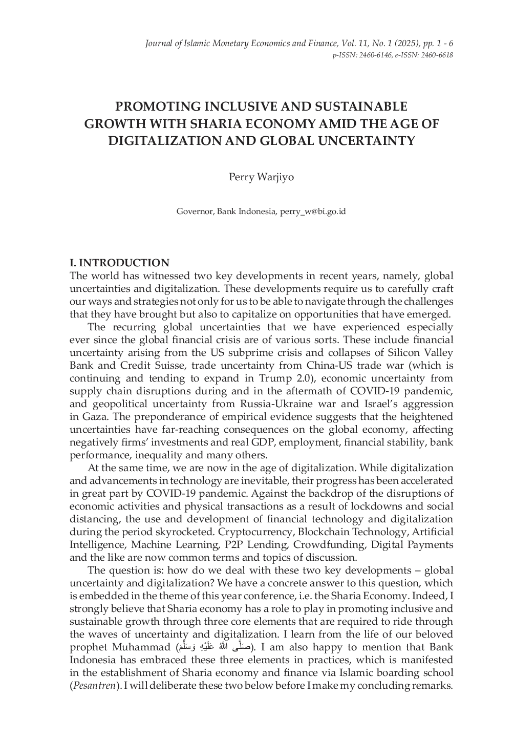 JURIS Promoting Inclusive and Sustainable Growth with Sharia Economy Amid the Age of Digitalization and Global Uncertainty