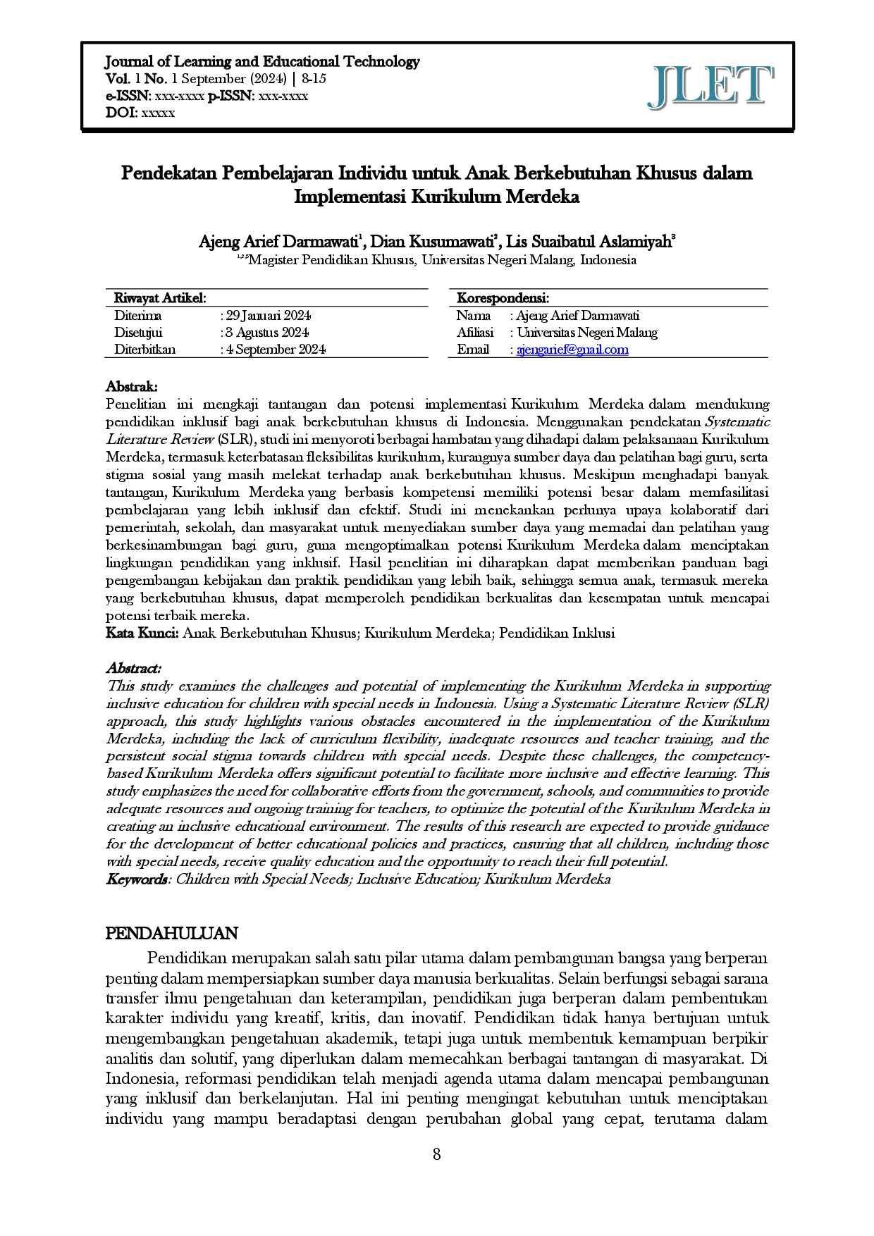 juris Pendekatan Pembelajaran Individu untuk Anak Berkebutuhan Khusus dalam Implementasi Kurikulum Merdeka