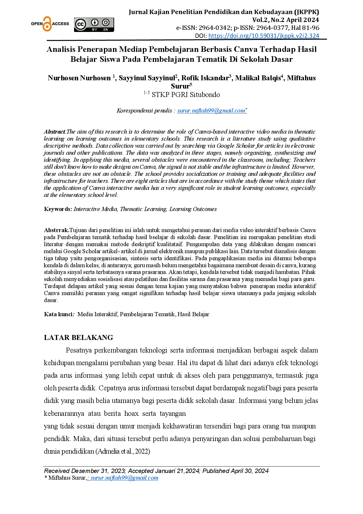 juris Analisis Penerapan Media Pembelajaran Berbasis Canva Terhadap Hasil Belajar Siswa Pada Pembelajaran Tematik Di Sekolah Dasar