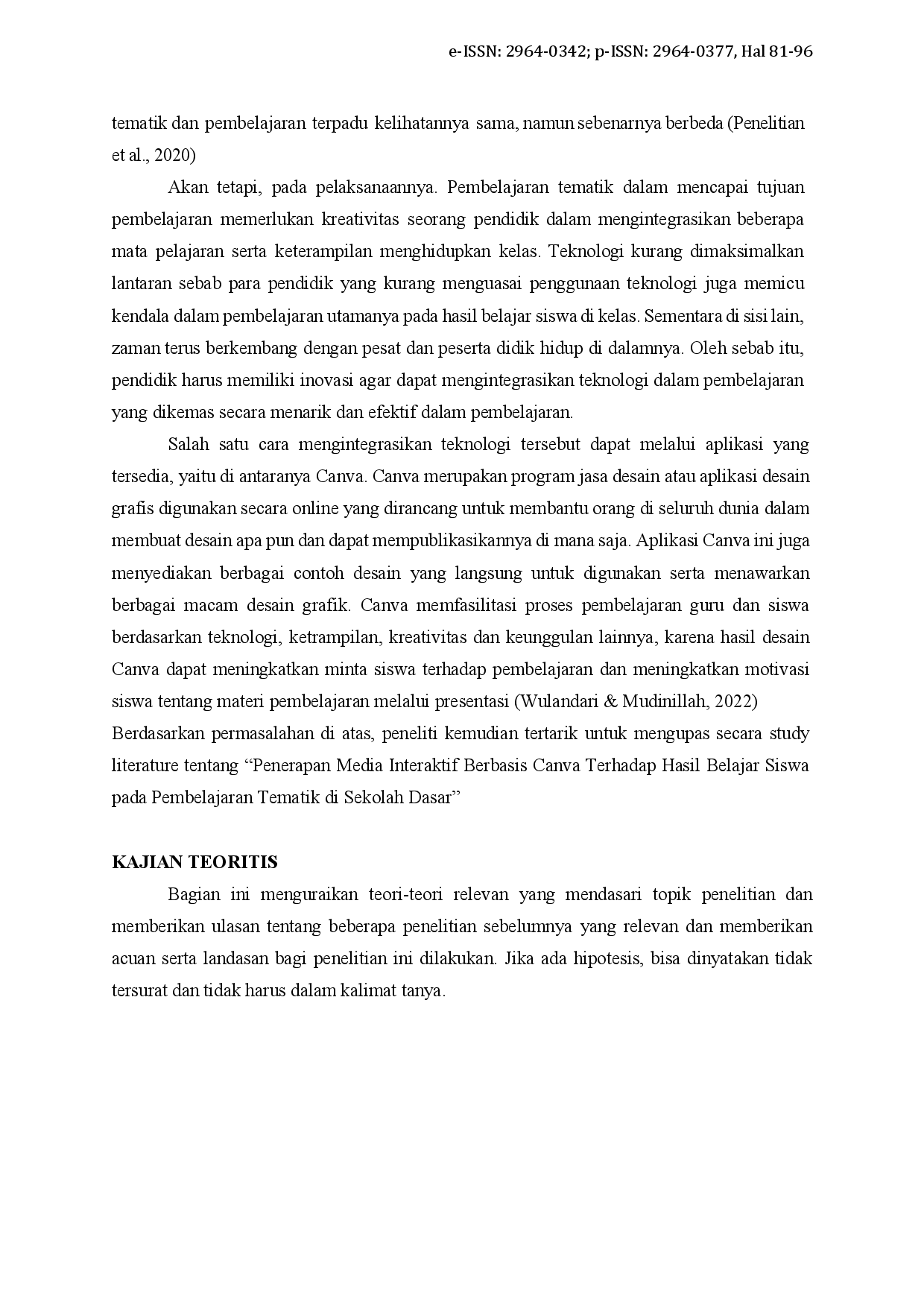 juris Analisis Penerapan Media Pembelajaran Berbasis Canva Terhadap Hasil Belajar Siswa Pada Pembelajaran Tematik Di Sekolah Dasar