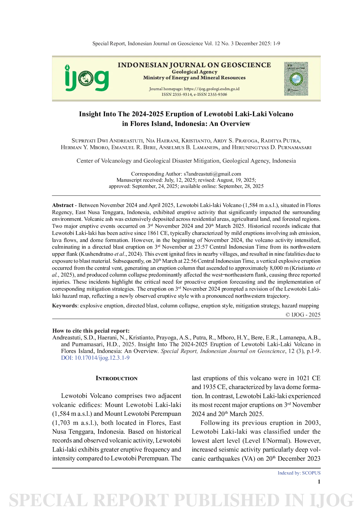 JURIS Insight Into The 2024 2025 Eruption of Lewotobi Laki Laki Volcano in Flores Island Indonesia An Overview