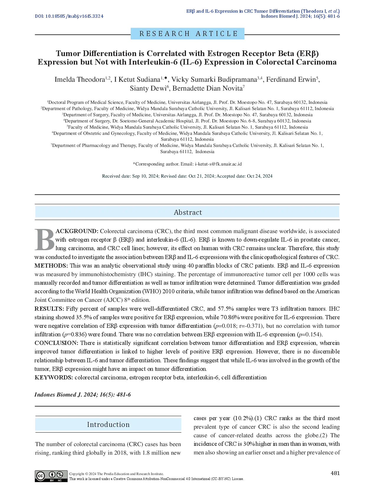 juris Tumor Differentiation is Correlated with Estrogen Receptor Beta ER Expression but Not with Interleukin 6 IL 6 Expression in Colorectal Carcinoma