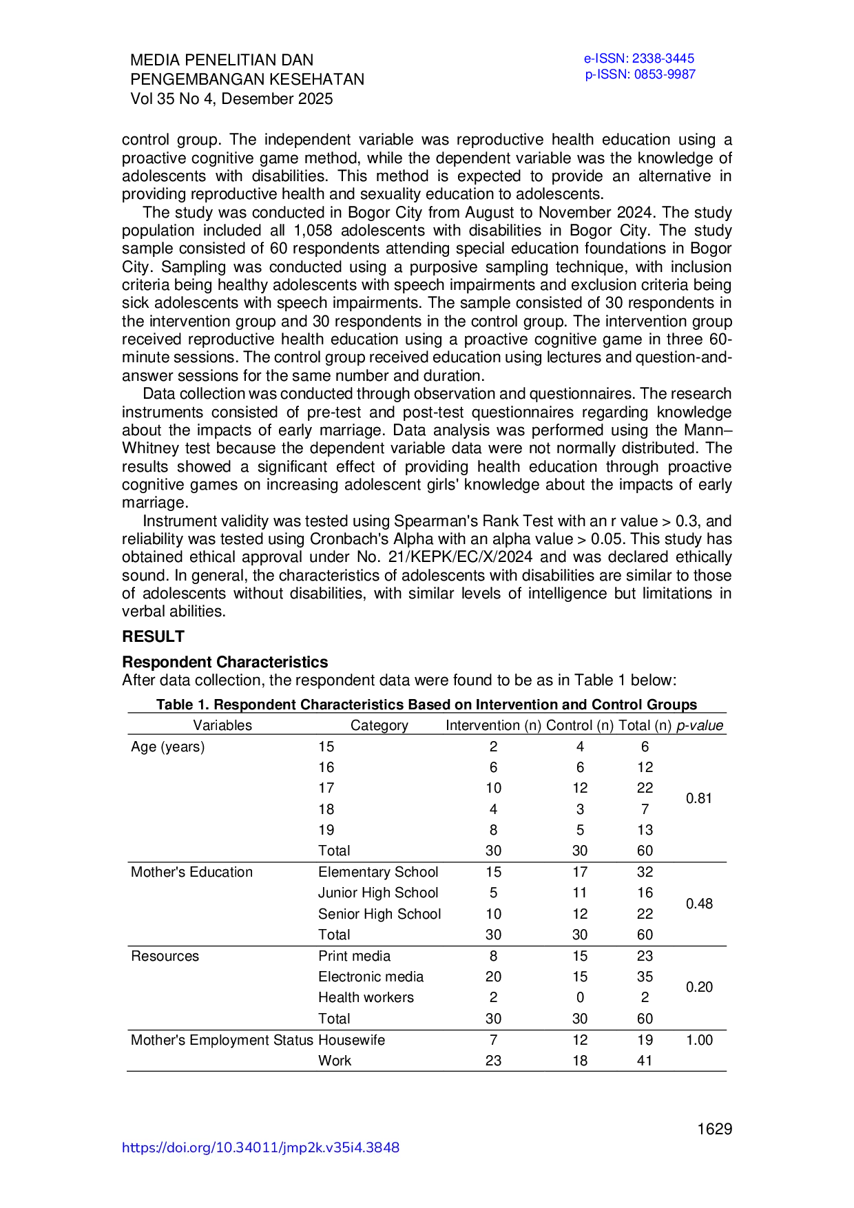 JURIS Metode Game Kognitif Proaktif pada Penyandang Disabilitas untuk Mencegah Pernikahan Dini di Kota Bogor