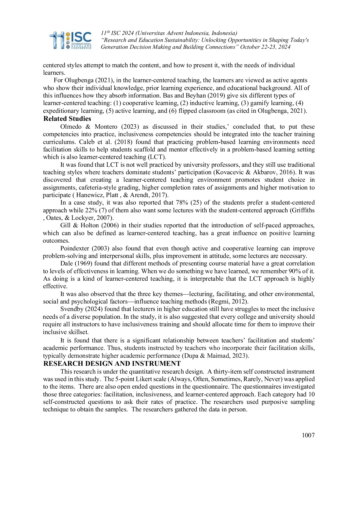 JURIS Impacts of Teacher Competencies in Facilitation and Inclusiveness to Learner centered Teaching LCT