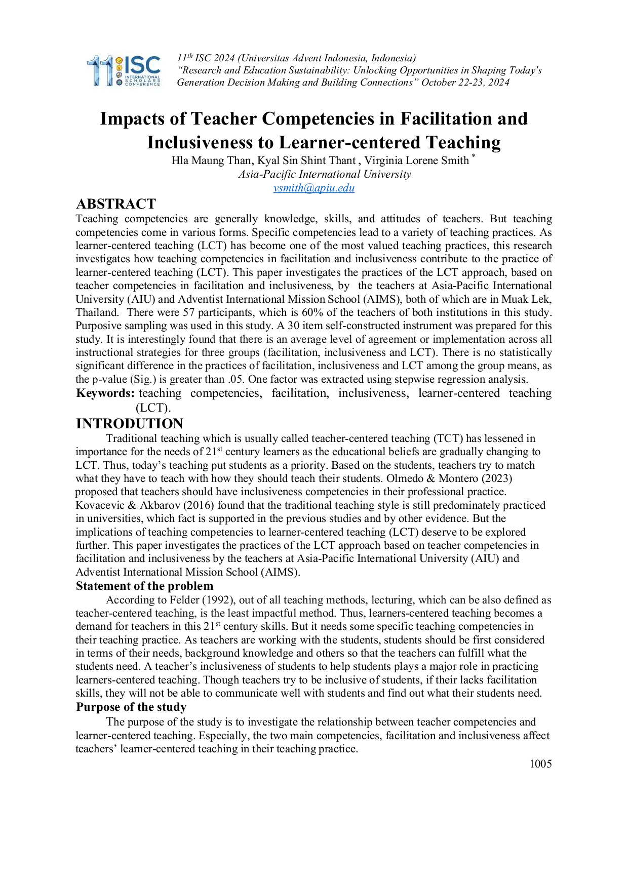JURIS Impacts of Teacher Competencies in Facilitation and Inclusiveness to Learner centered Teaching LCT