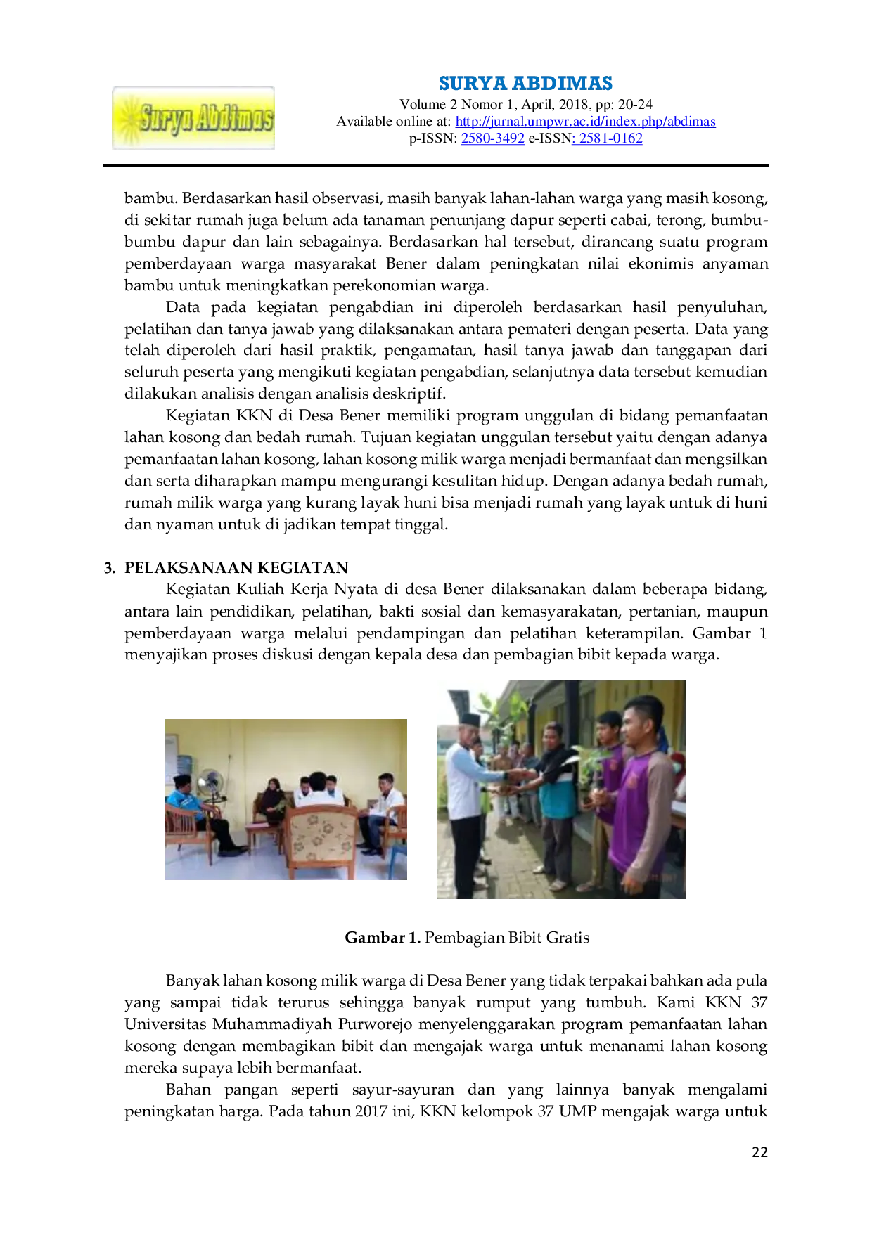 JURIS Kegiatan Kuliah Kerja Nyata Pelatihan dan Pemberdayaan Warga Desa Bener Menuju Desa yang Berkemajuan