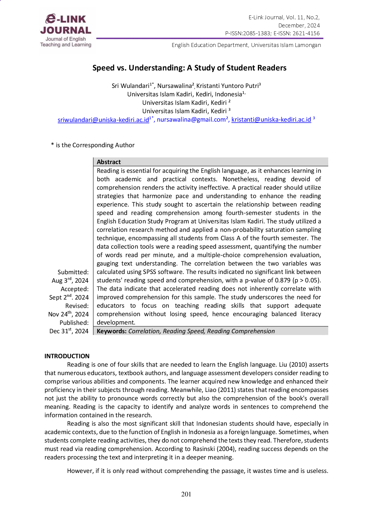 juris Speed vs Understanding A Study of Student Readers
