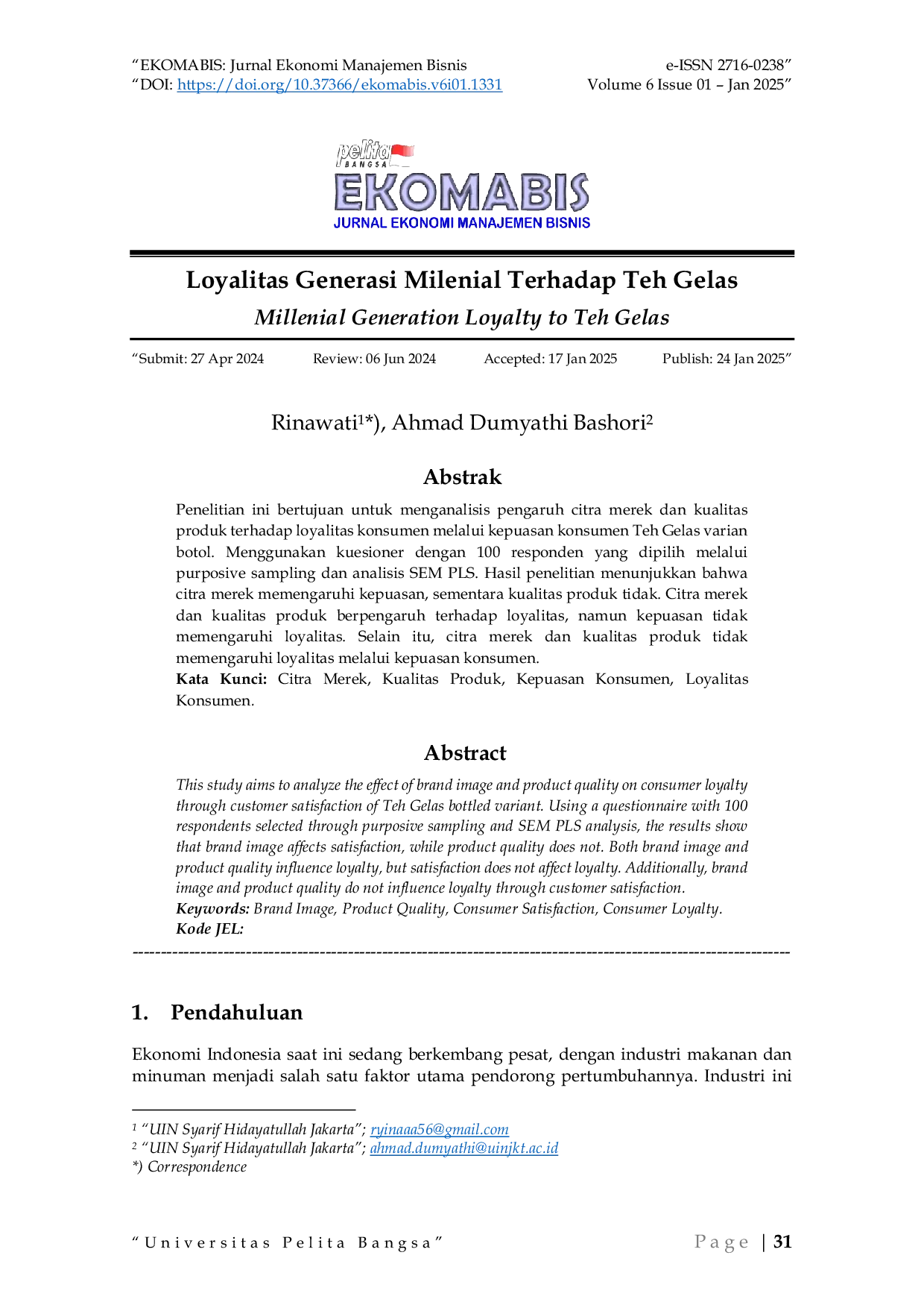 JURIS Loyalitas Generasi Milenial Terhadap Teh Gelas