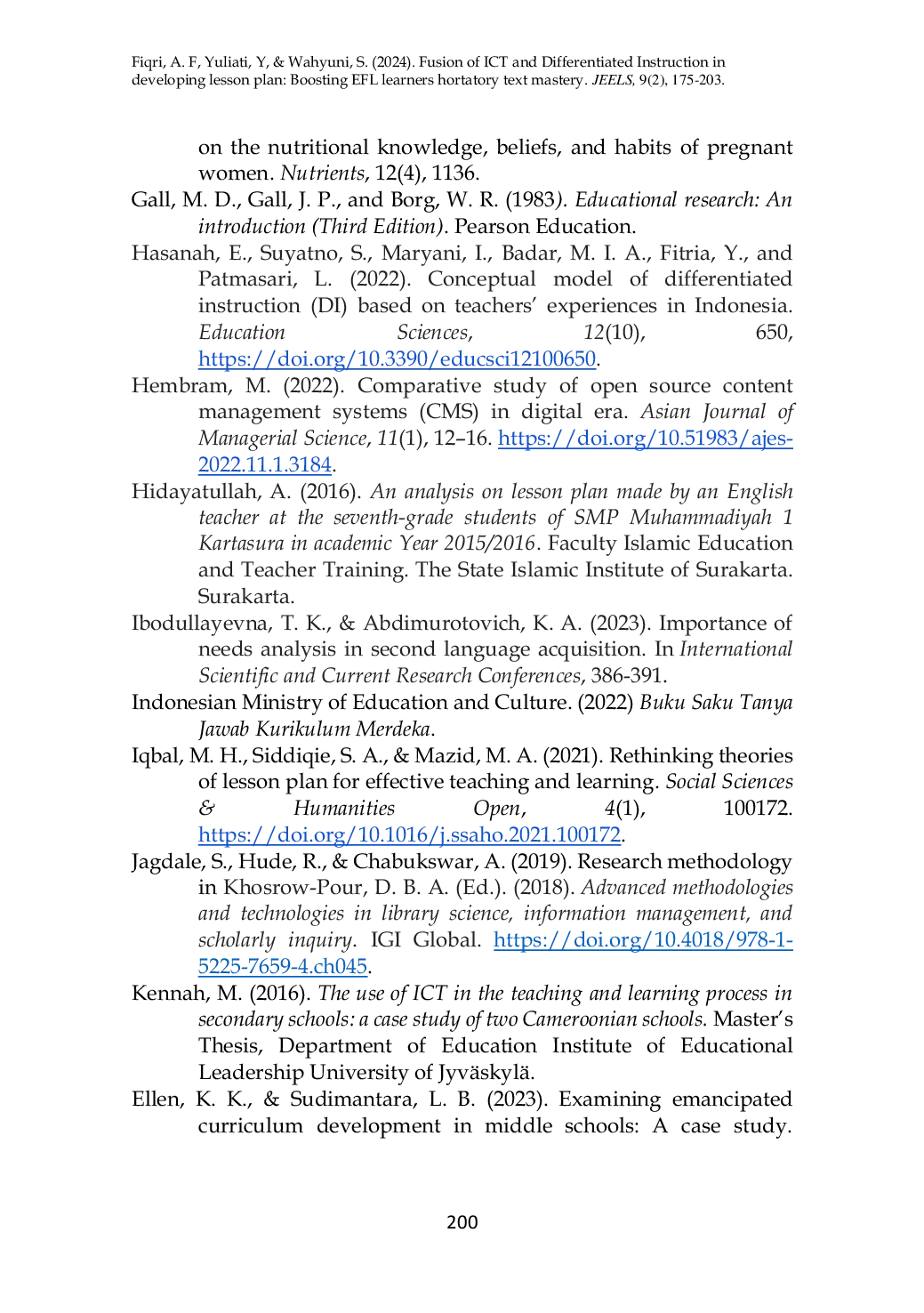 JURIS Fusion of ICT and Differentiated Instruction in Developing Lesson Plan Boosting EFL Learners Hortatory Text Mastery