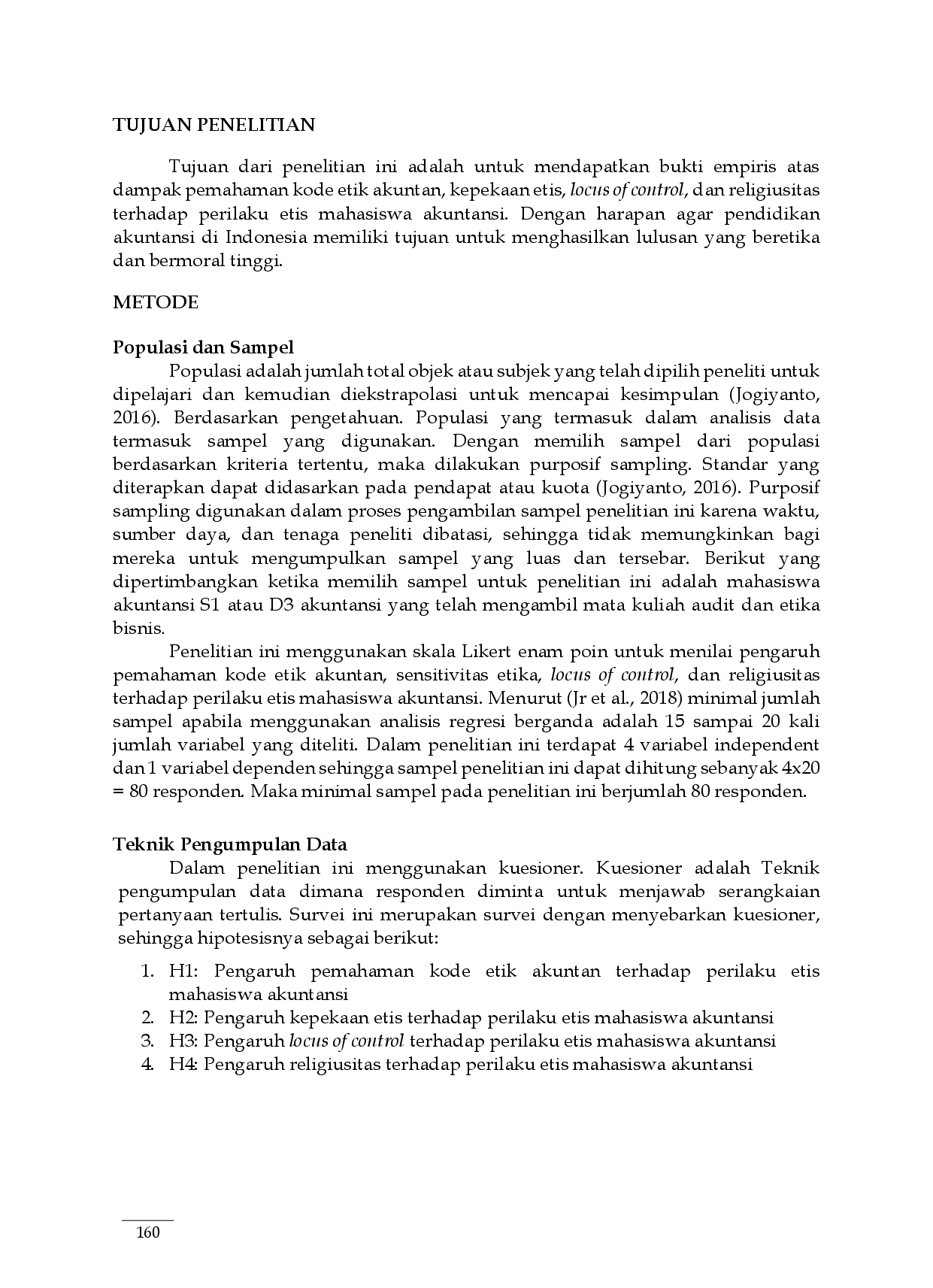 juris Analisis Analisis Dampak Pemahaman Kode Etik Akuntan Kepekaan Etis Locus Of Control Dan Religiusitas Terhadap Perilaku Etis Mahasiswa Akuntansi