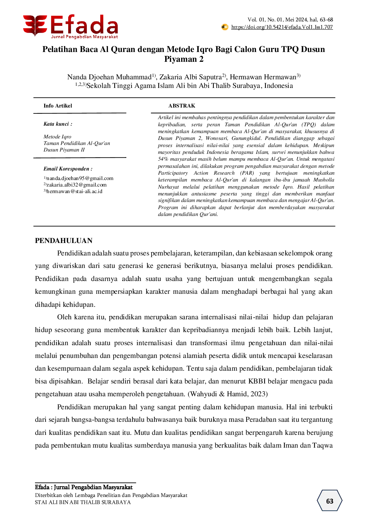 JURIS Pelatihan Baca Al Quran dengan Metode Iqro Bagi Calon Guru TPQ Dusun Piyaman II