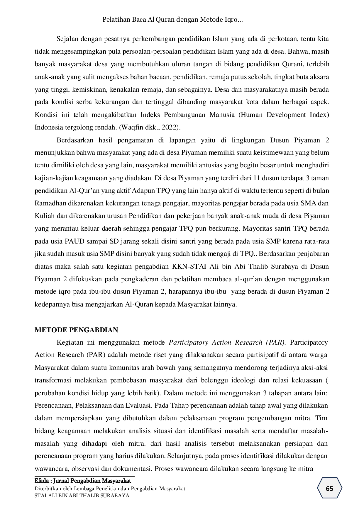 JURIS Pelatihan Baca Al Quran dengan Metode Iqro Bagi Calon Guru TPQ Dusun Piyaman II