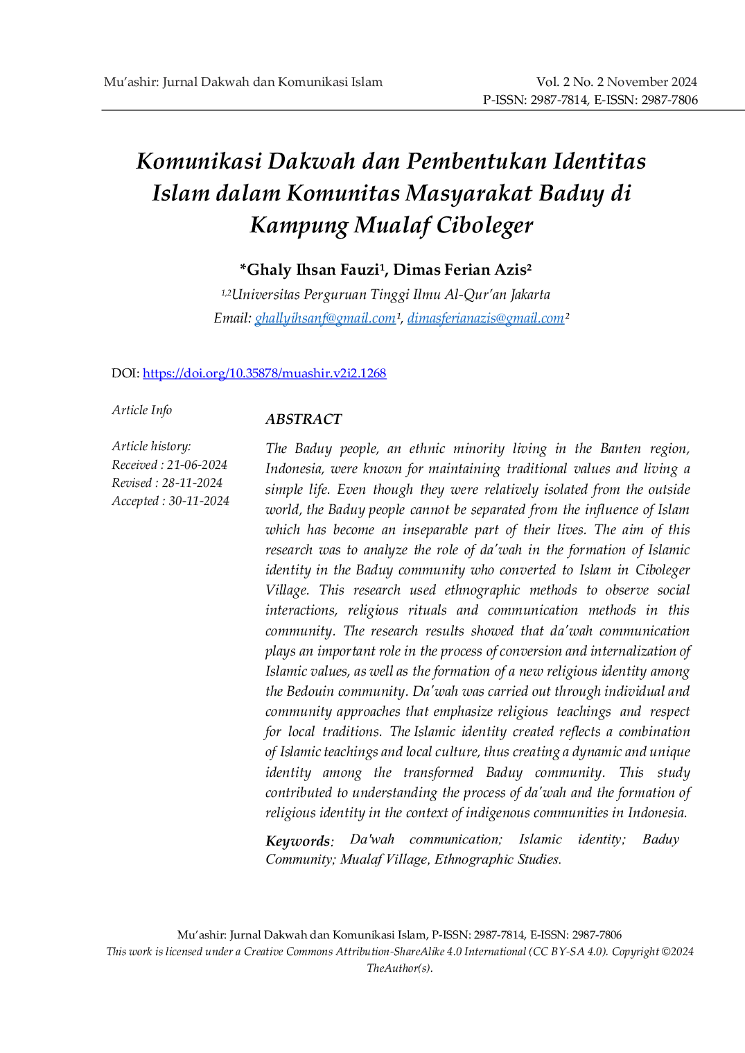 JURIS Komunikasi Dakwah dan Pembentukan Identitas Islam dalam Komunitas Masyarakat Baduy di Kampung Mualaf Ciboleger