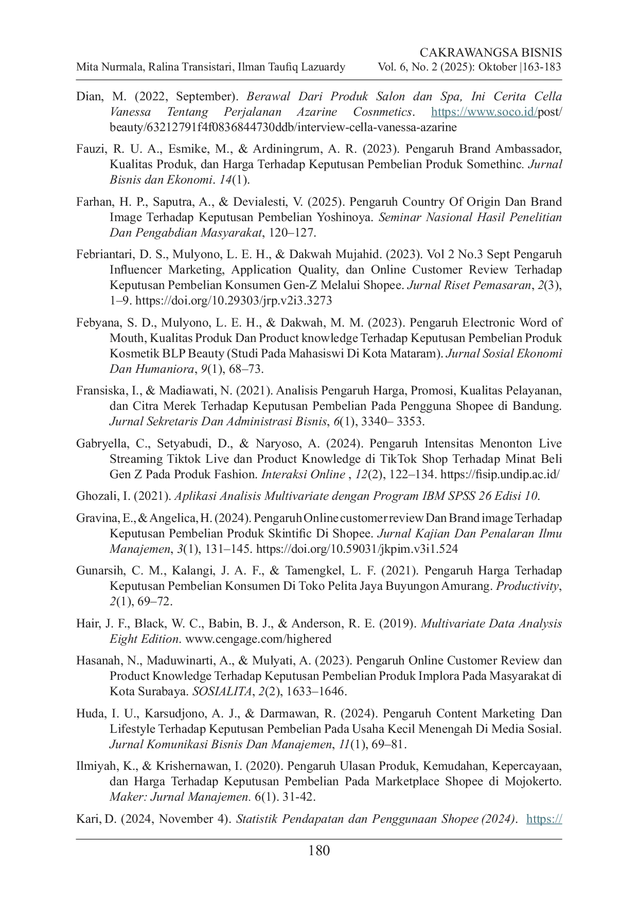 JURIS Pengaruh Price Poduct Knowledge Online Customer Review dan Brand Image terhadap Pembelian Sunscreen Azarine oleh Generasi Z pada E commerce Shopee