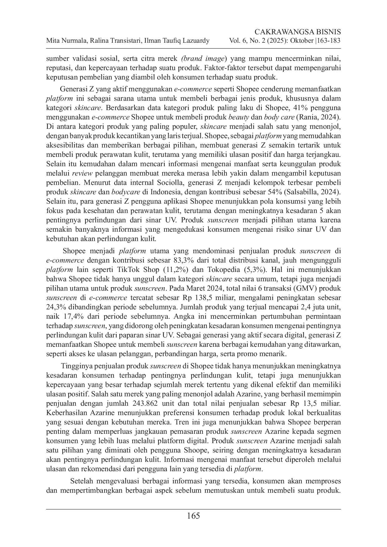 JURIS Pengaruh Price Poduct Knowledge Online Customer Review dan Brand Image terhadap Pembelian Sunscreen Azarine oleh Generasi Z pada E commerce Shopee