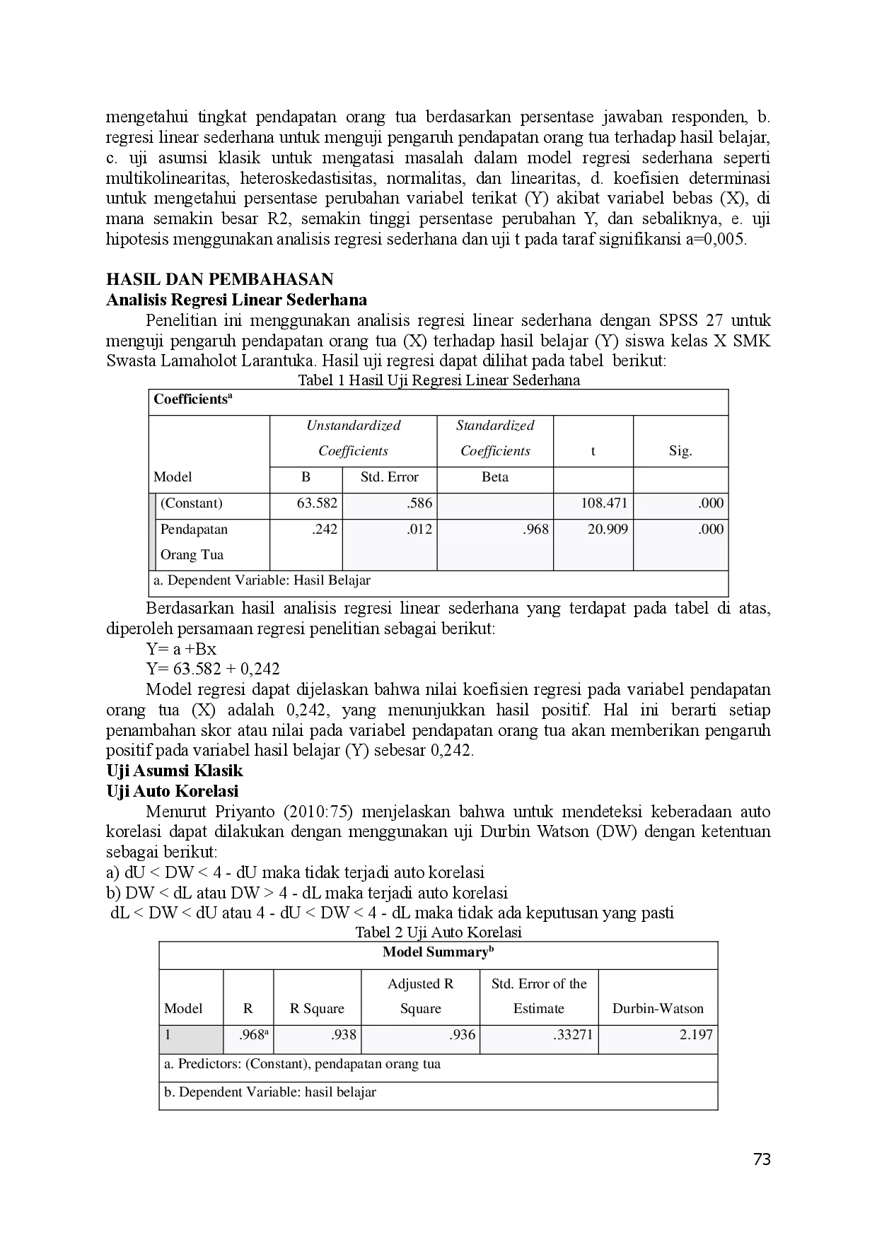 juris Pengaruh Pendapatan Orang Tua Terhadap Hasil Belajar Siswa Kelas X Smk Swasta Lamaholot Larantuka Tahun Pelajaran 2024 2025