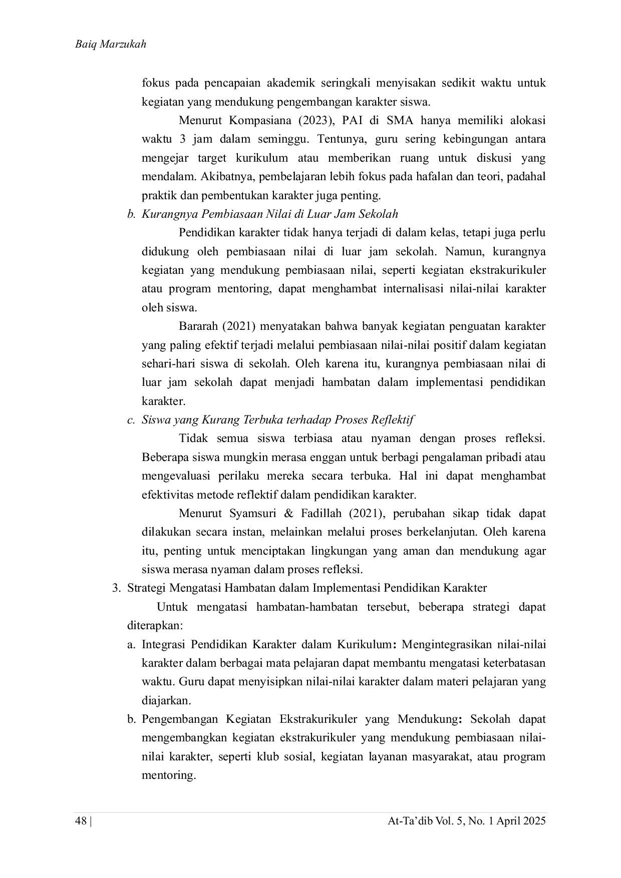 JURIS Pengaruh Pembelajaran Akidah Ahlak Berbasis Pengalaman Terhadap Perubahan Sikap Siswa dalam Kehidupan Sehari Hari