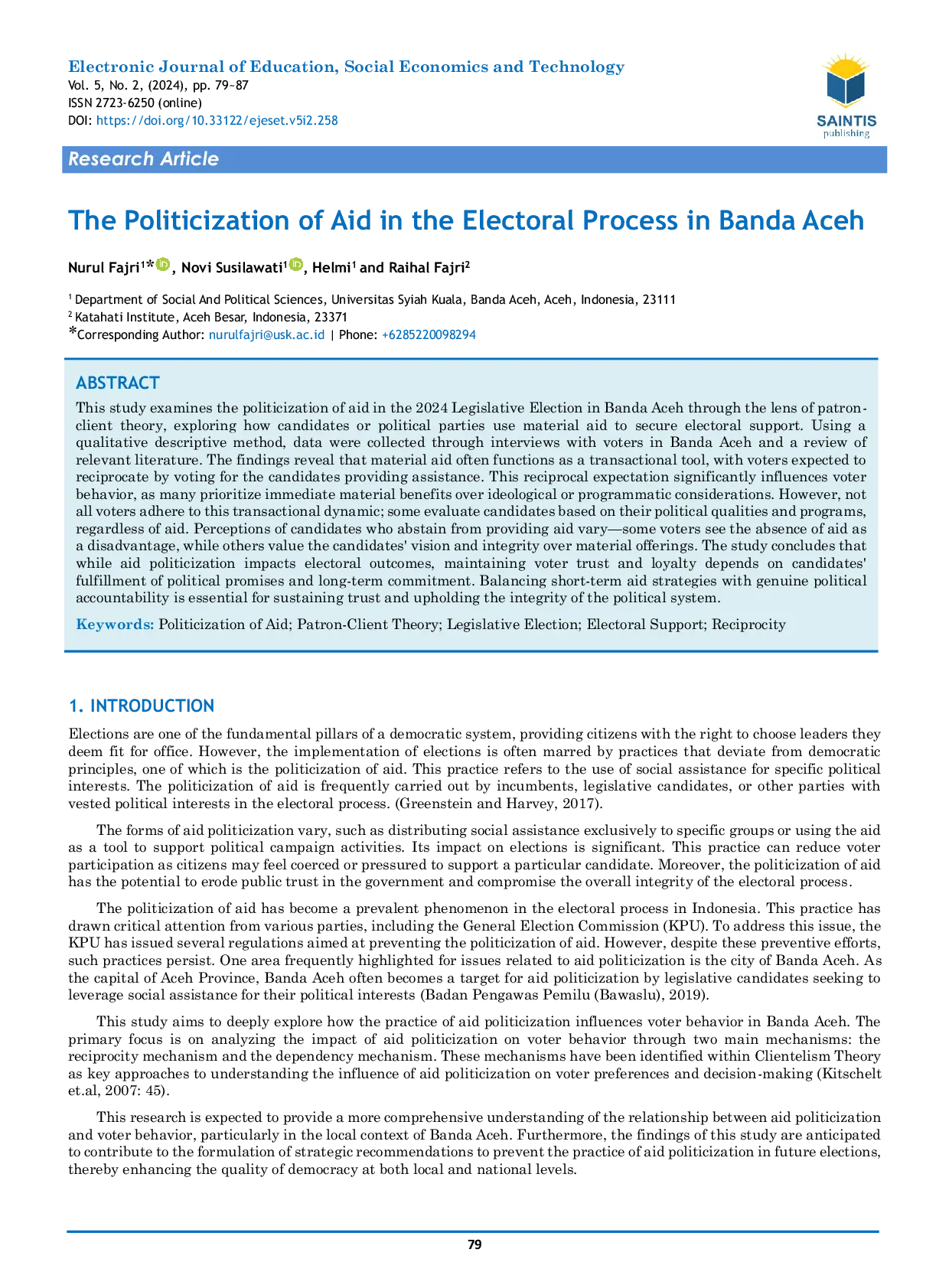 JURIS The Politicization Of Aid In The Electoral Process In Banda Aceh