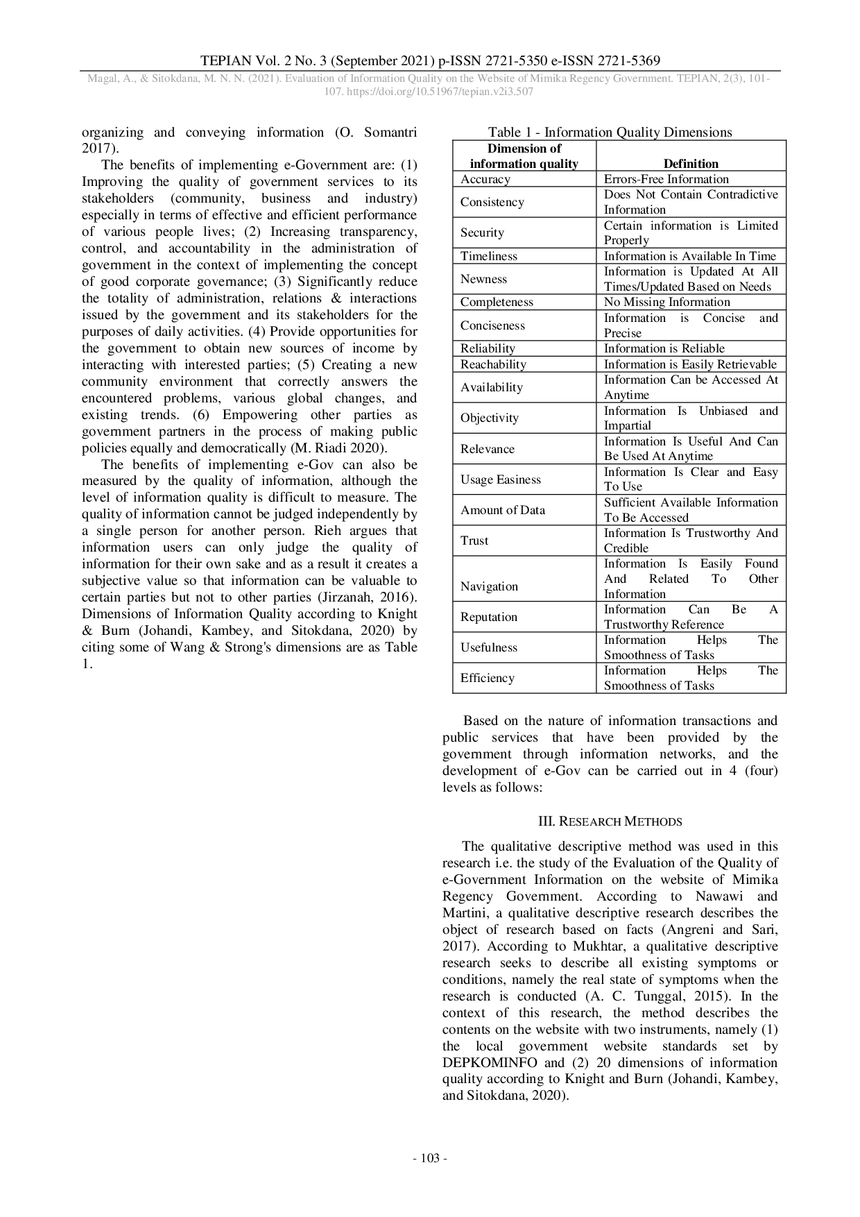 JURIS Evaluation of Information Quality on the Website of Mimika Regency Government