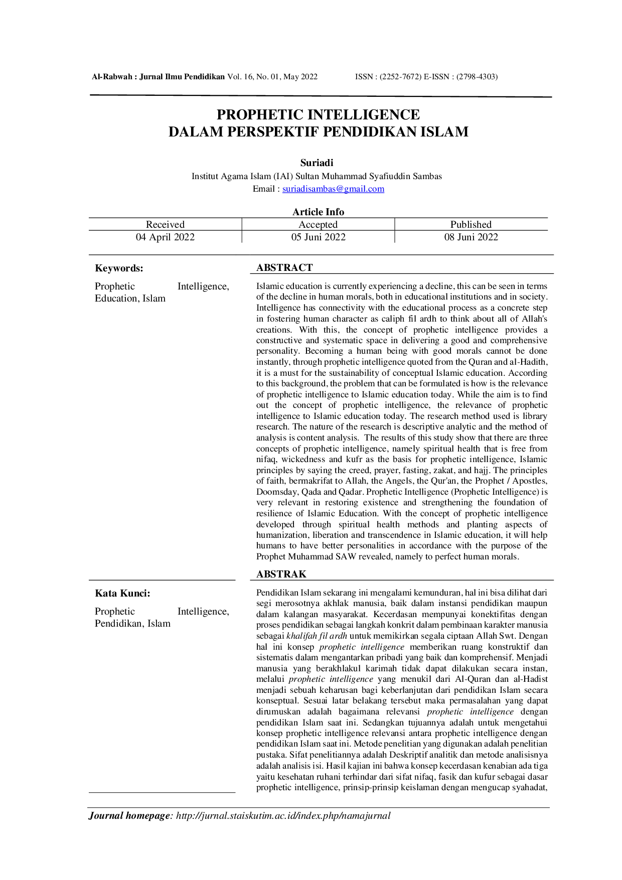 juris Prophetic Intelligence Dalam Perspektif Pendidikan Islam