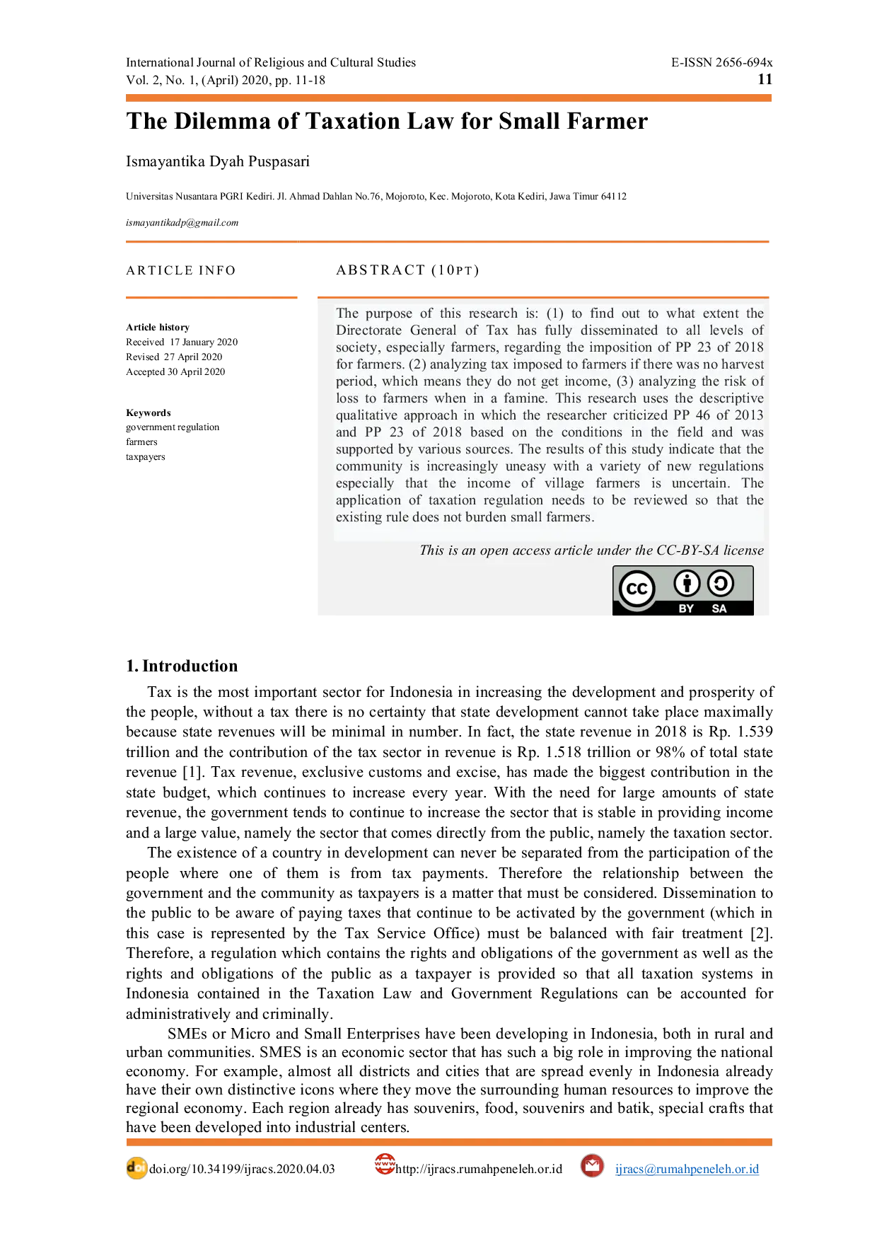 JURIS The Dilemma of Taxation Law for Small Farmer