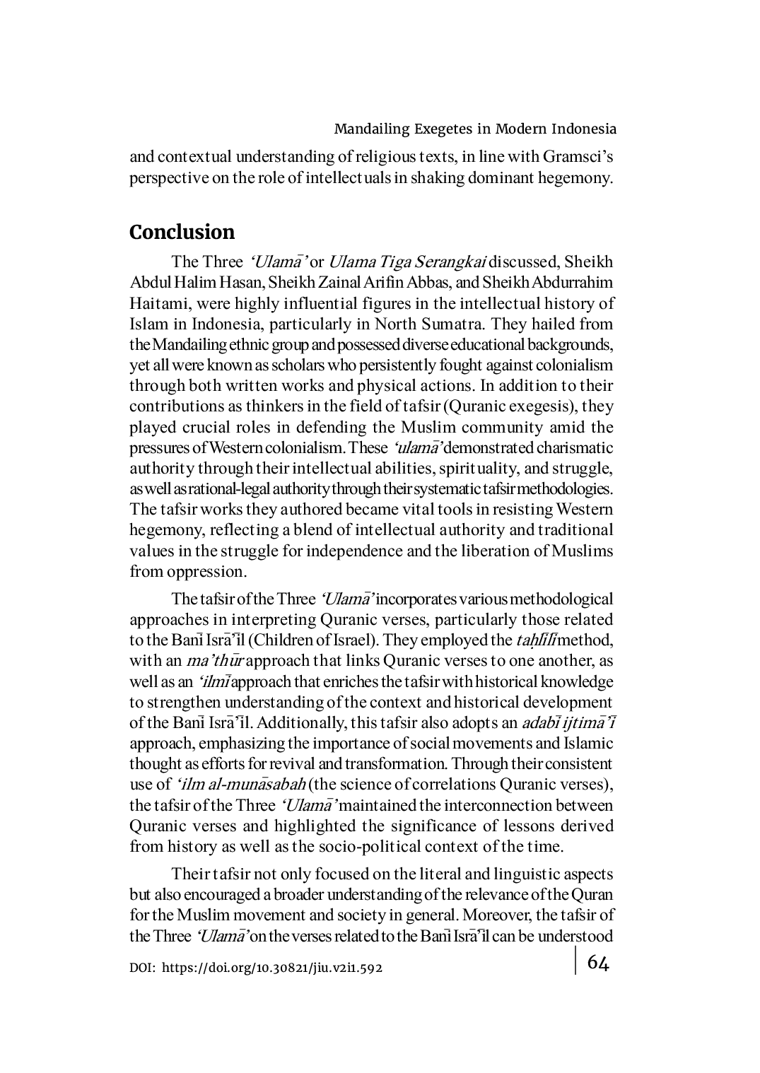 JURIS Mandailing Exegetes in Modern Indonesia A Review of Sheikh Abdul Halim Hasan s and His Disciples Thoughts on Bani Isra il