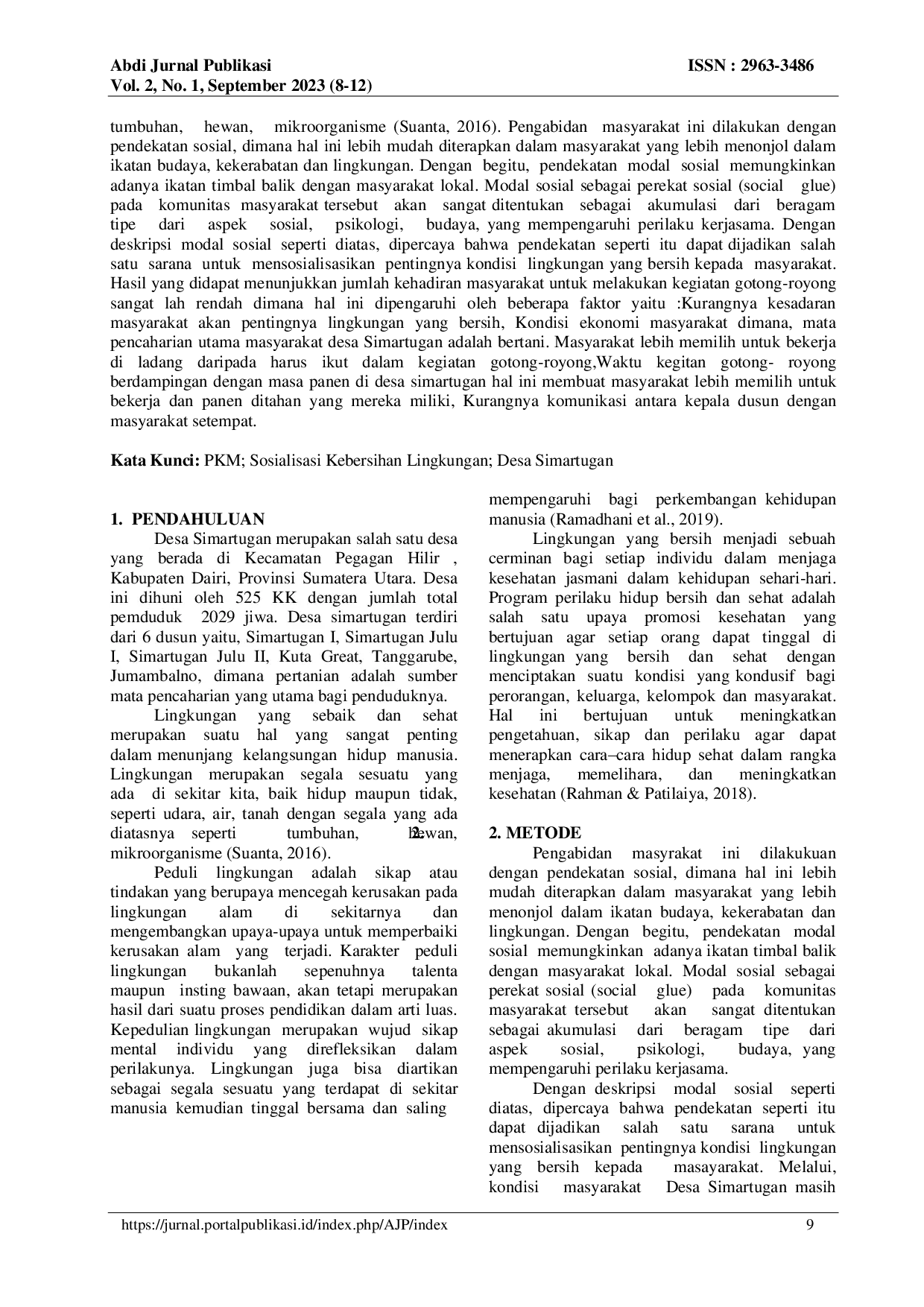 juris Meningkatkan Kesadaran Masyarakat Pentingnya Lingkungan Yang Bersih Di Desa Simartugan