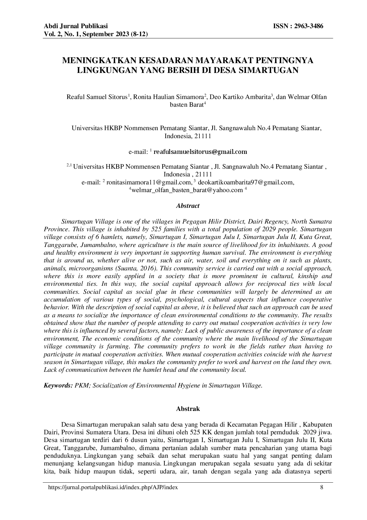 juris Meningkatkan Kesadaran Masyarakat Pentingnya Lingkungan Yang Bersih Di Desa Simartugan