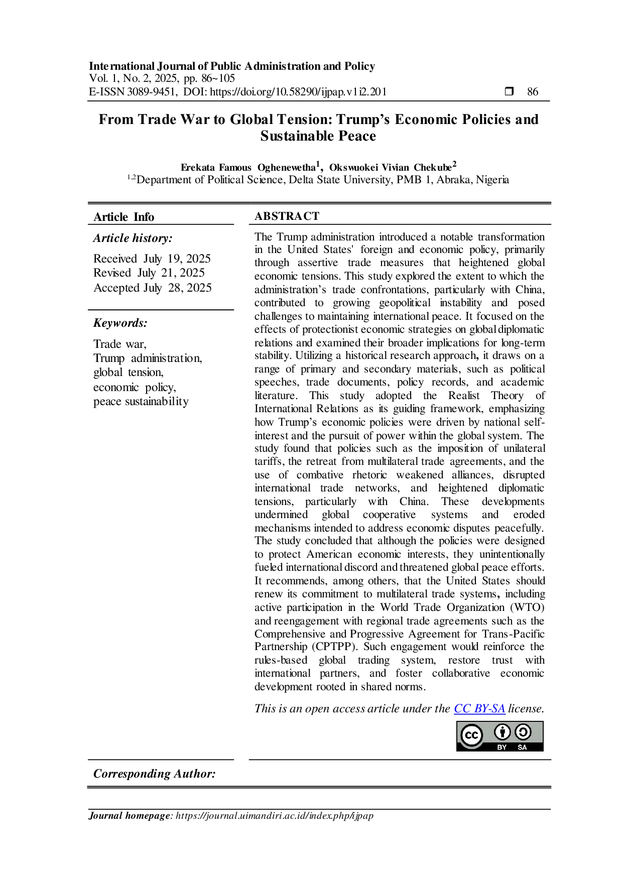 JURIS From Trade War to Global Tension Trump s Economic Policies and Sustainable Peace