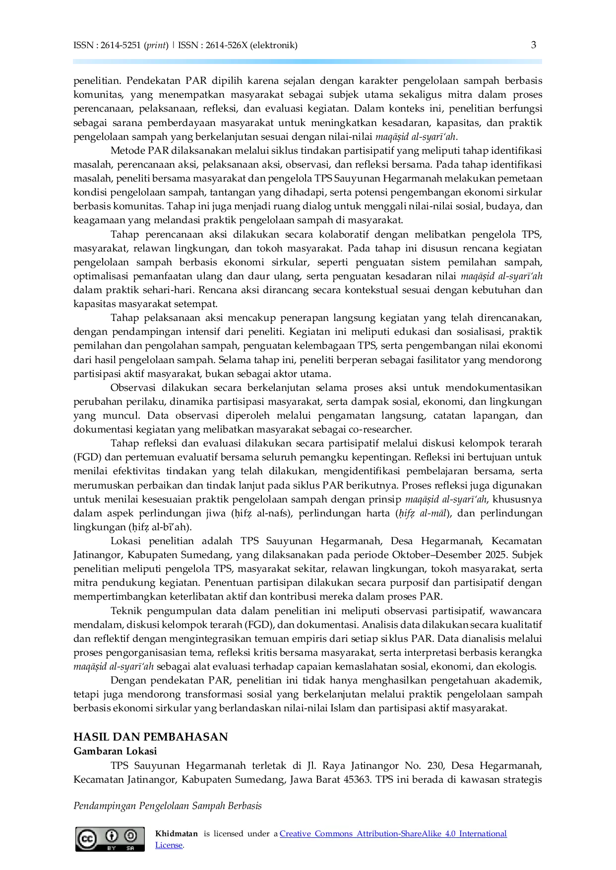 JURIS Pendampingan Pengelolaan Sampah Berbasis Ekonomi Sirkular Perspektif MaqAid al Syar ah pada Masyarakat Desa Hegarmanah Jatinangor Sumedang