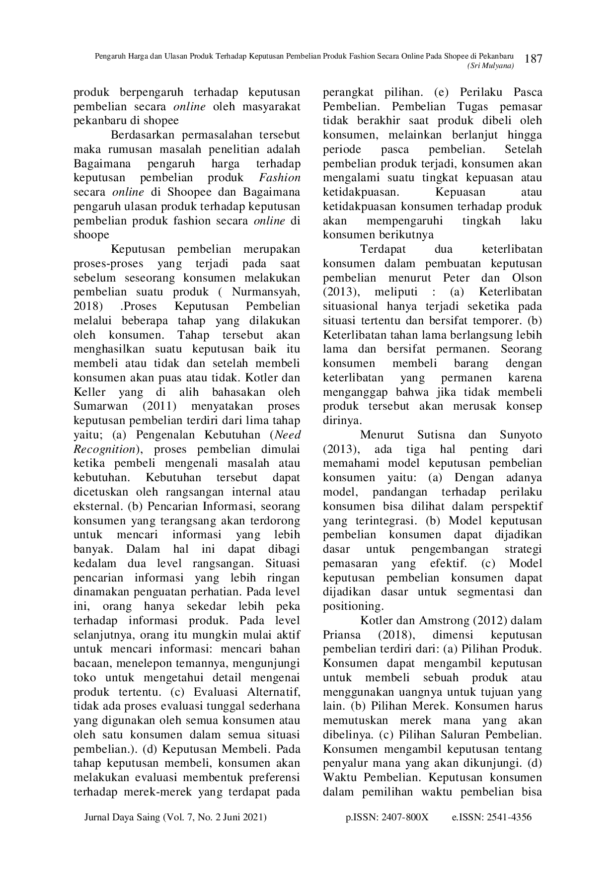 juris Pengaruh Harga Dan Ulasan Produk Terhadap Keputusan Pembelian Produk Fashion Secara Online Pada Shopee Di Pekanbaru