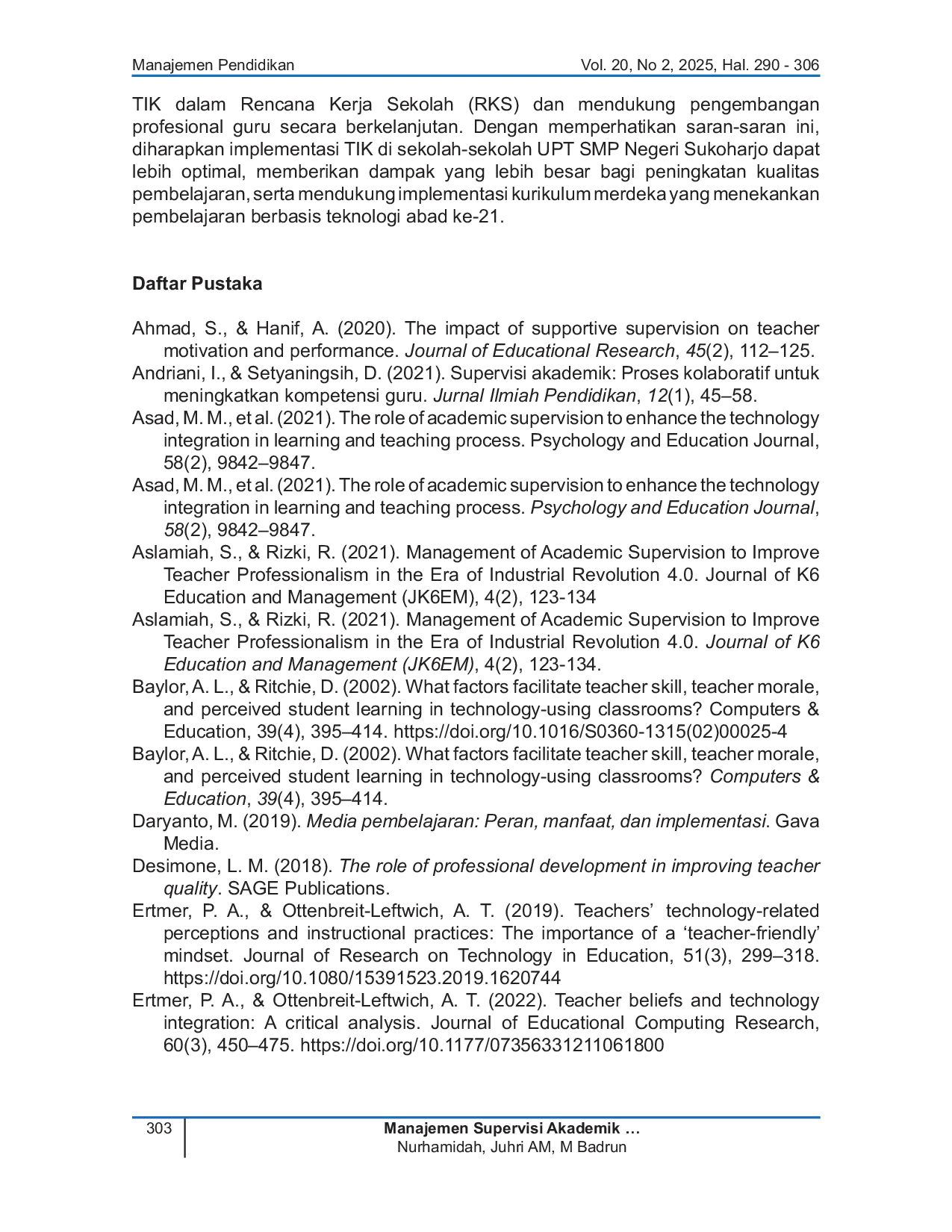 JURIS Manajemen Supervisi Akademik Dalam Meningkatkan Implementasi Teknologi Informasi Dan Komunikasi TIK Pada Pembelajaran