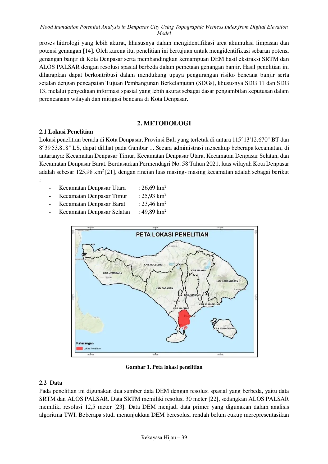 JURIS Flood Inundation Potential Analysis in Denpasar City Using Topographic Wetness Index from Digital Elevation Model