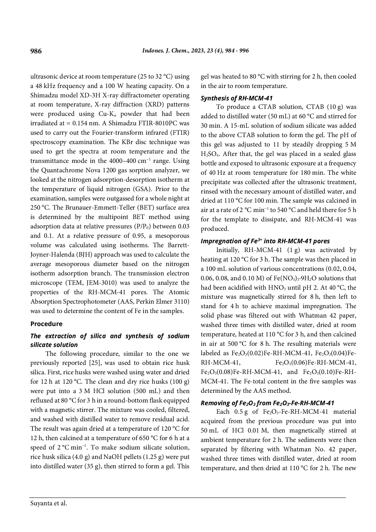 JURIS Impregnation of Fe 3 into MCM 41 Pores Effect of Fe 3 Concentration on the Weight Percent of Fe Frameworks and Fe Non Frameworks