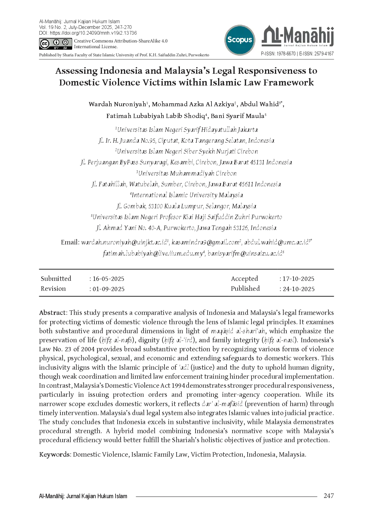 juris Assessing Indonesia and Malaysia s Legal Responsiveness to Domestic Violence Victims within Islamic Law Framework