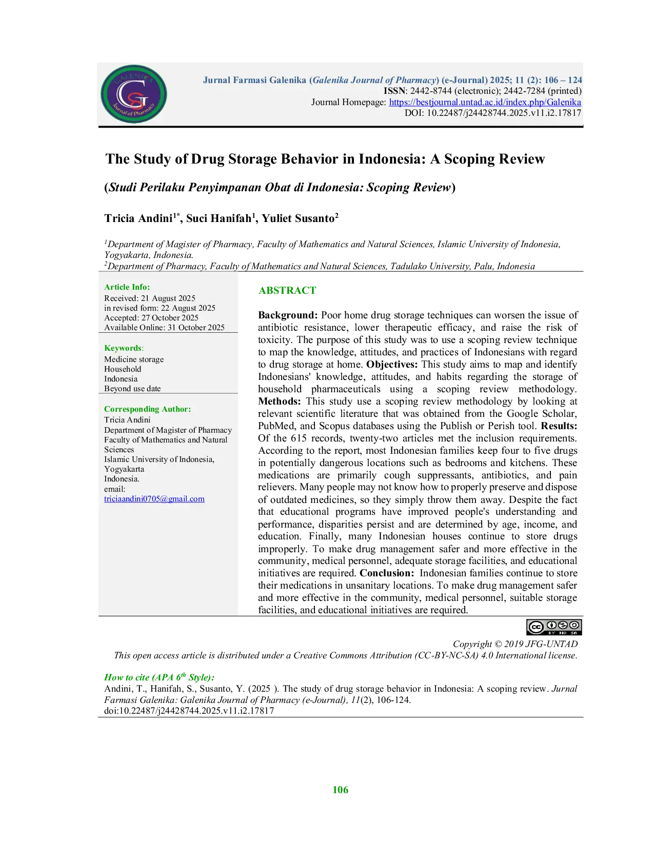 JURIS The Study of Drug Storage Behavior in Indonesia A Scoping Review