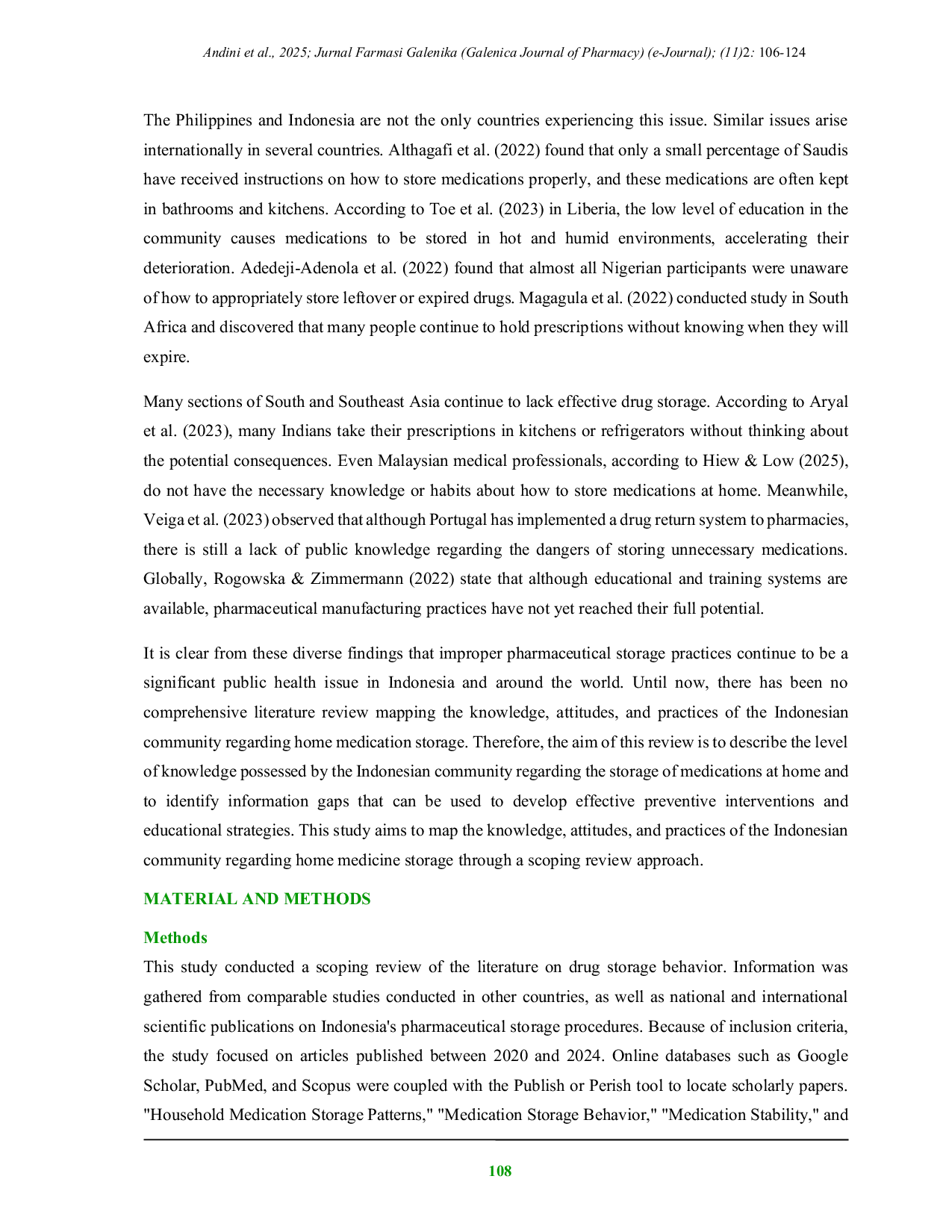 JURIS The Study of Drug Storage Behavior in Indonesia A Scoping Review