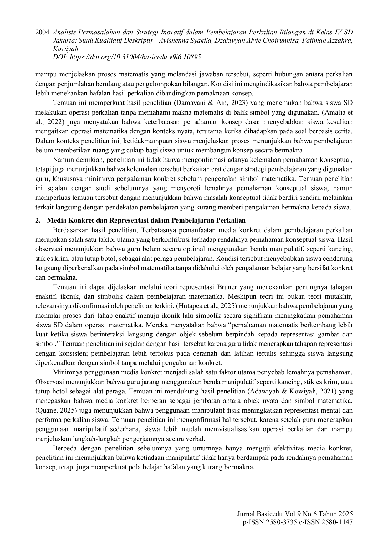 JURIS Analisis Permasalahan dan Strategi Inovatif dalam Pembelajaran Perkalian Bilangan di Kelas IV SD Jakarta Studi Kualitatif Deskriptif