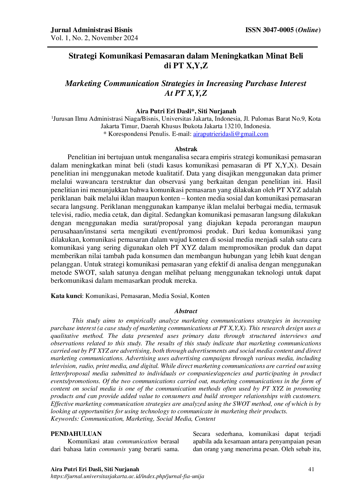 JURIS Strategi Komunikasi Pemasaran dalam Meningkatkan Minat Beli di PT X Y Z