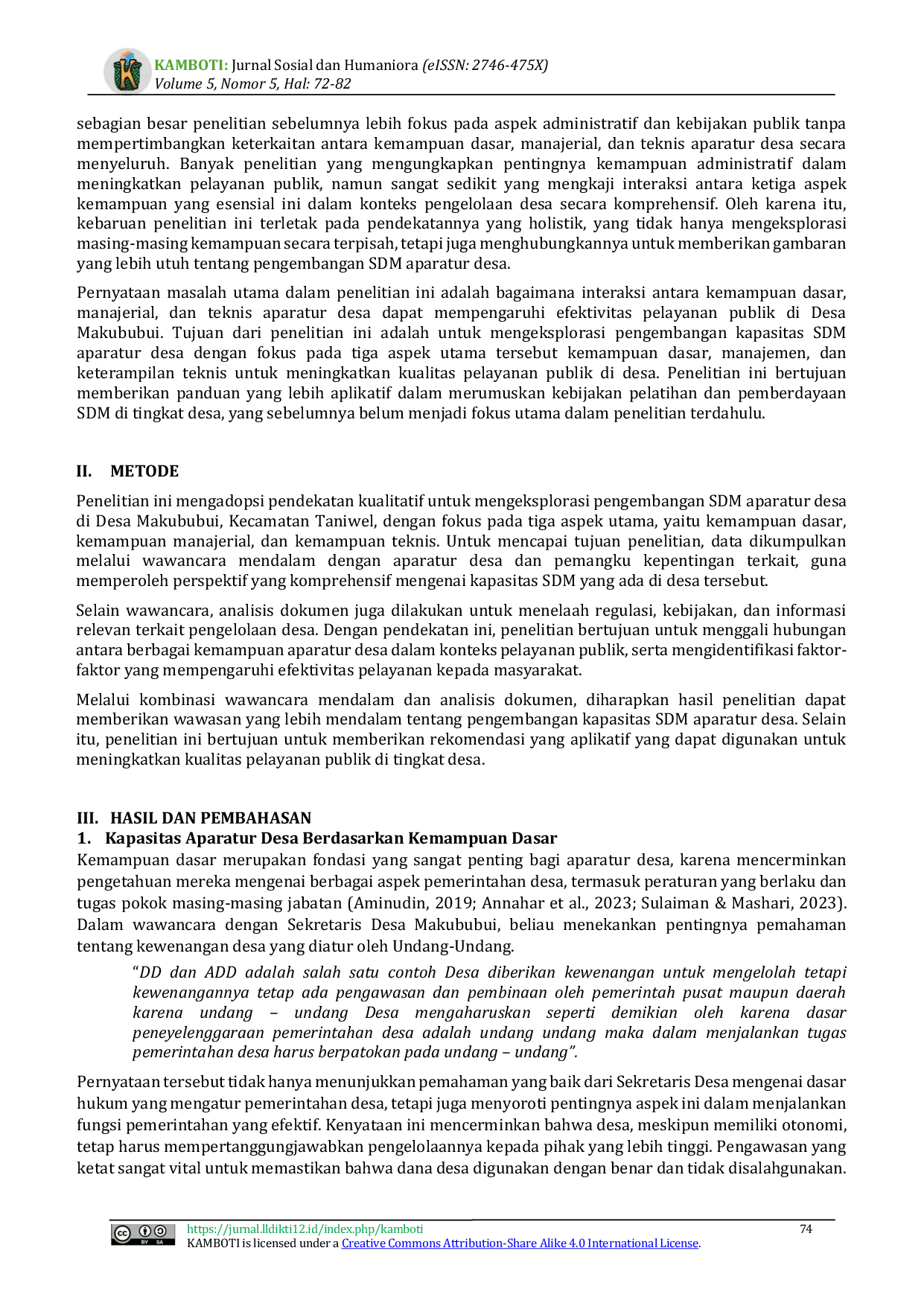 JURIS Pengembangan Sumber Daya Manusia Aparatur Desa Upaya Mewujudkan Pelayanan Prima