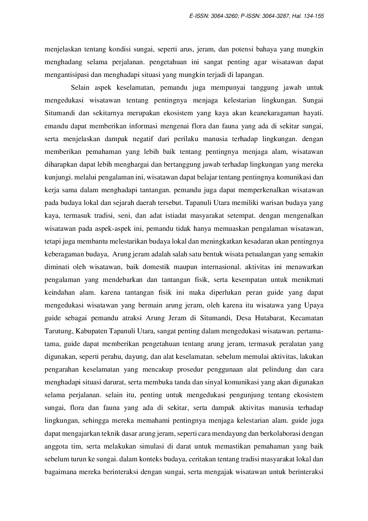 JURIS Upaya Guide untuk Mengedukasi Pengunjung dalam Atraksi Arung Jeram Situmandi di Desa Hutabarat Kecamatan Tarutung Kabupaten Tapanuli Utara