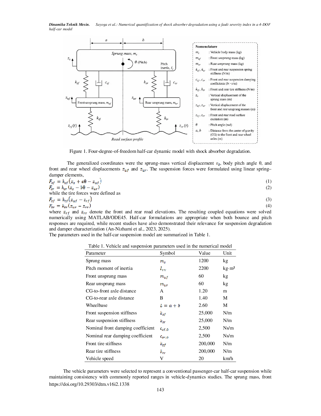 JURIS Analysis of the Effects of Shock Absorber Degradation on Vehicle Dynamic Response Using a Half Car Model and a Fault Severity Index Based on Numerical Simulation