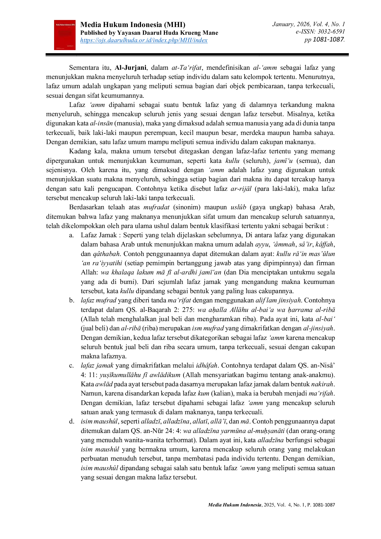 JURIS Analisis Penunjukan Makna dalam Ushul Fiqh Telaah atas Lafaz Amm dan Khash Beserta Aplikasi Nash dan Implikasi Hukumnya
