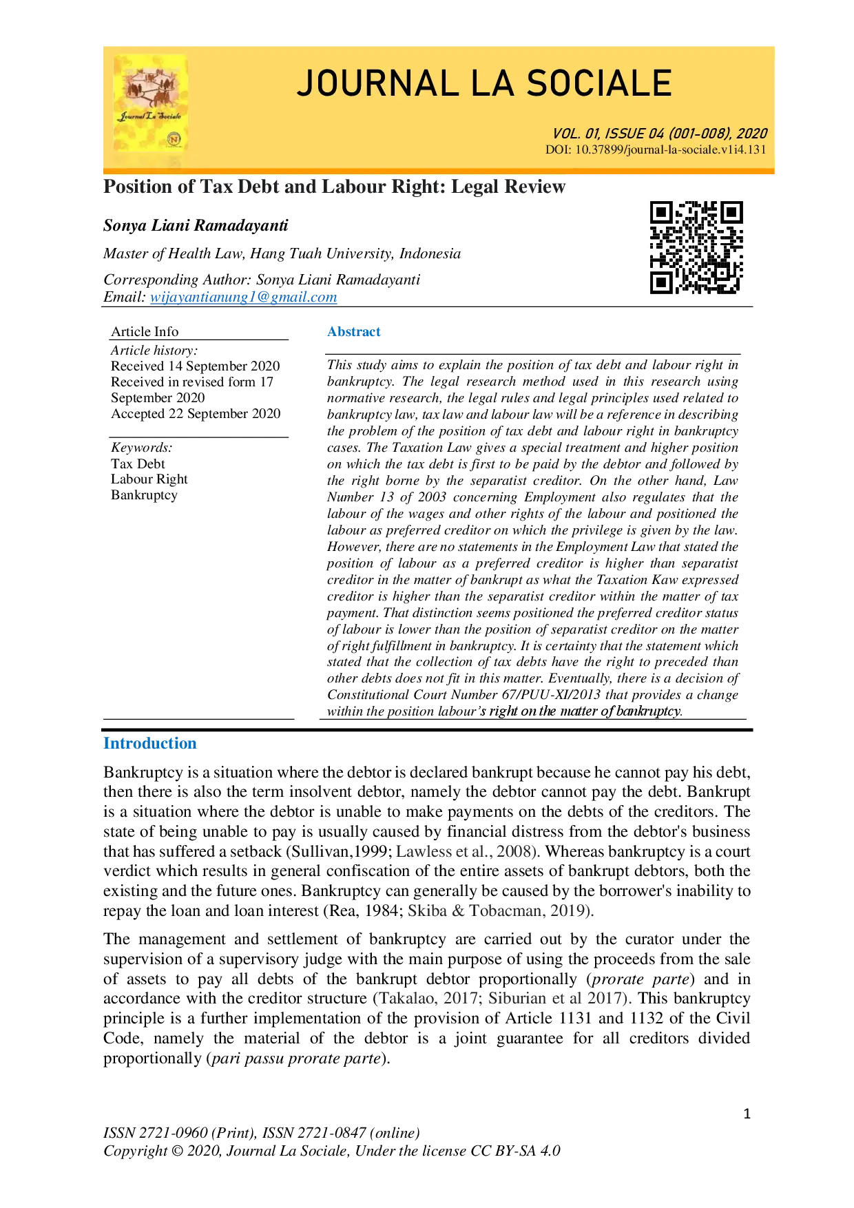juris Position of Tax Debt and Labour Right Legal Review