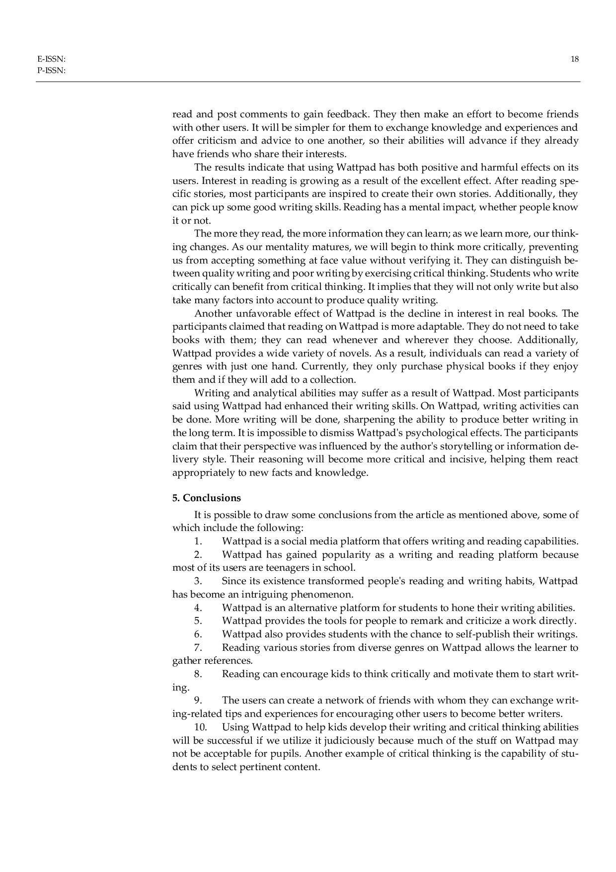 JURIS The Effectiveness of Using Wattpad to Improve Students Writing Skills and Critical Thinking Skills A Phenomenolog ical Approach