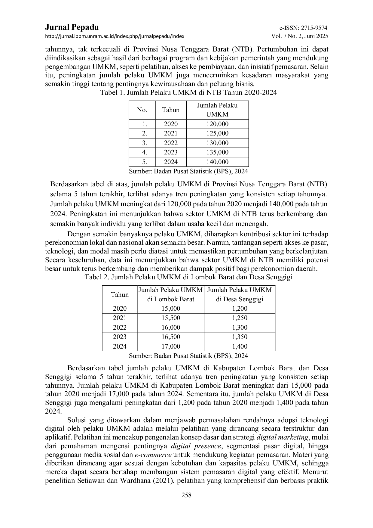 JURIS Pelatihan Strategi Digital Marketing Efektif Untuk Pelaku Umkm Di Desa Senggigi Kabupaten Lombok Barat