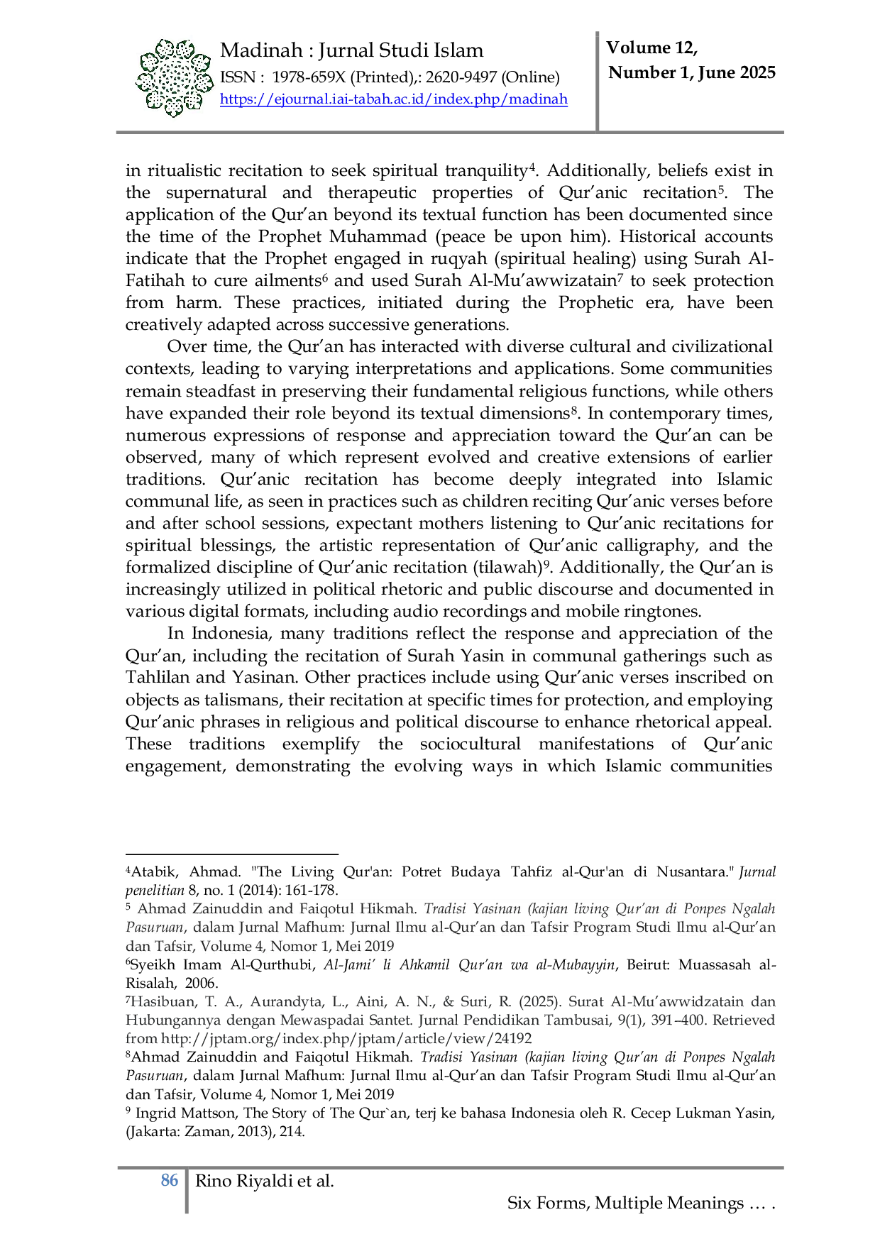 JURIS Living Qur an Dalam Tradisi Yasinan Di Masyarakat Desa Wonosari Kabupaten Bengkalis