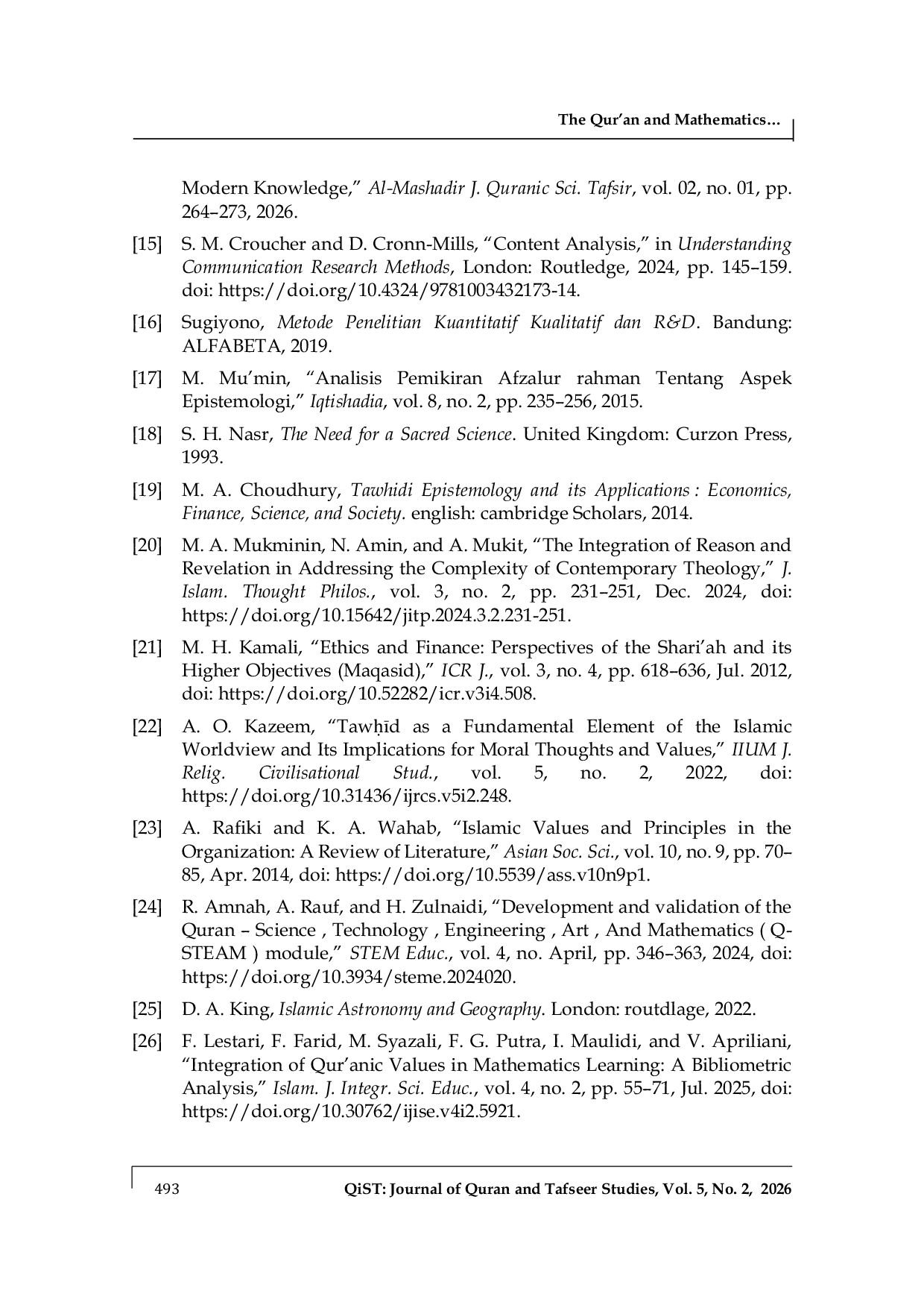 JURIS The Qur an and Mathematics The Dimension of Tawhid and Knowledge in the Perspective of Afzalur Rahman