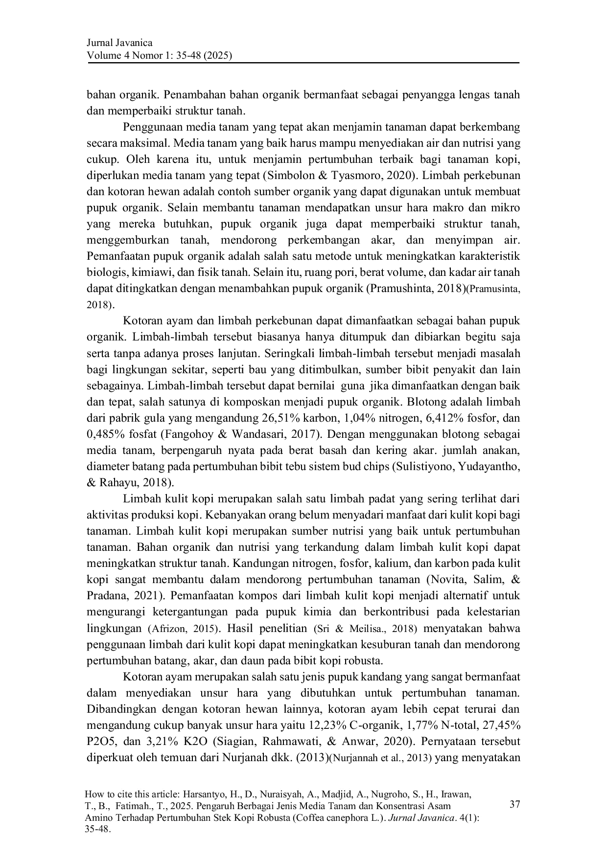 JURIS Pengaruh Berbagai Jenis Media Tanam dan Konsentrasi Asam Amino Terhadap Pertumbuhan Stek Kopi Robusta Coffea Canephora L