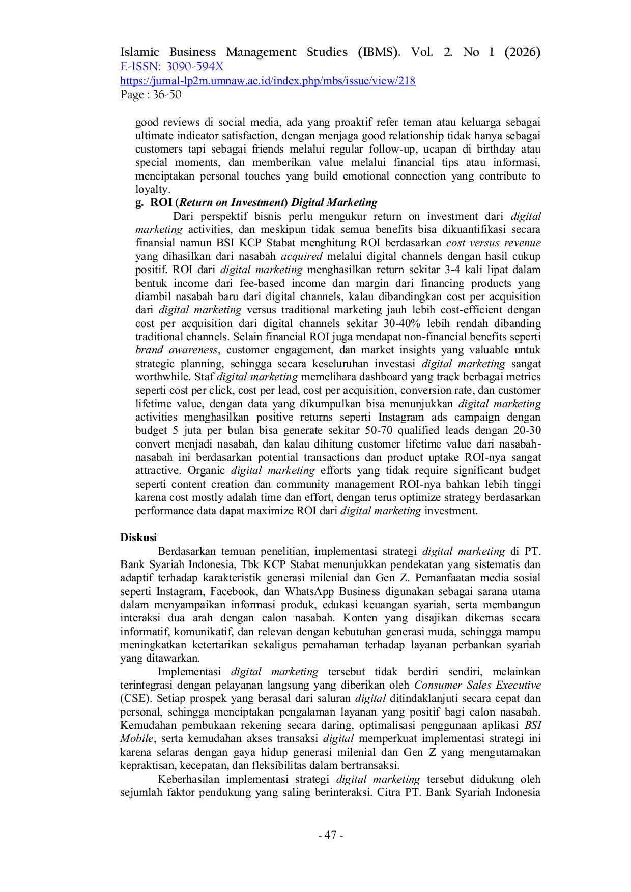 JURIS STRATEGI DIGITAL MARKETING PT BANK SYARIAH INDONESIA Tbk KCP STABAT DALAM MENARIK NASABAH GENERASI MILENIAL DAN GEN Z